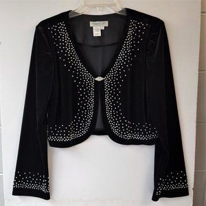 Coldwater Creek Black Velvet Bolero Beaded Jacket / Shrug, Size 6